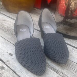 Eileen Fisher Gray Pointed-Toe D'Orsay Flats - Knit Upper